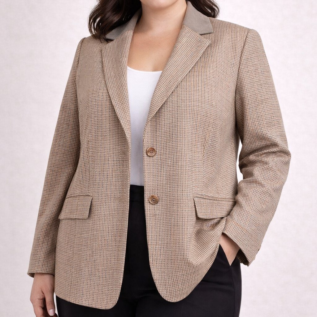 Pendleton Seasonless Wool Blazer 14w Tan Houndstooth Work Jacket
